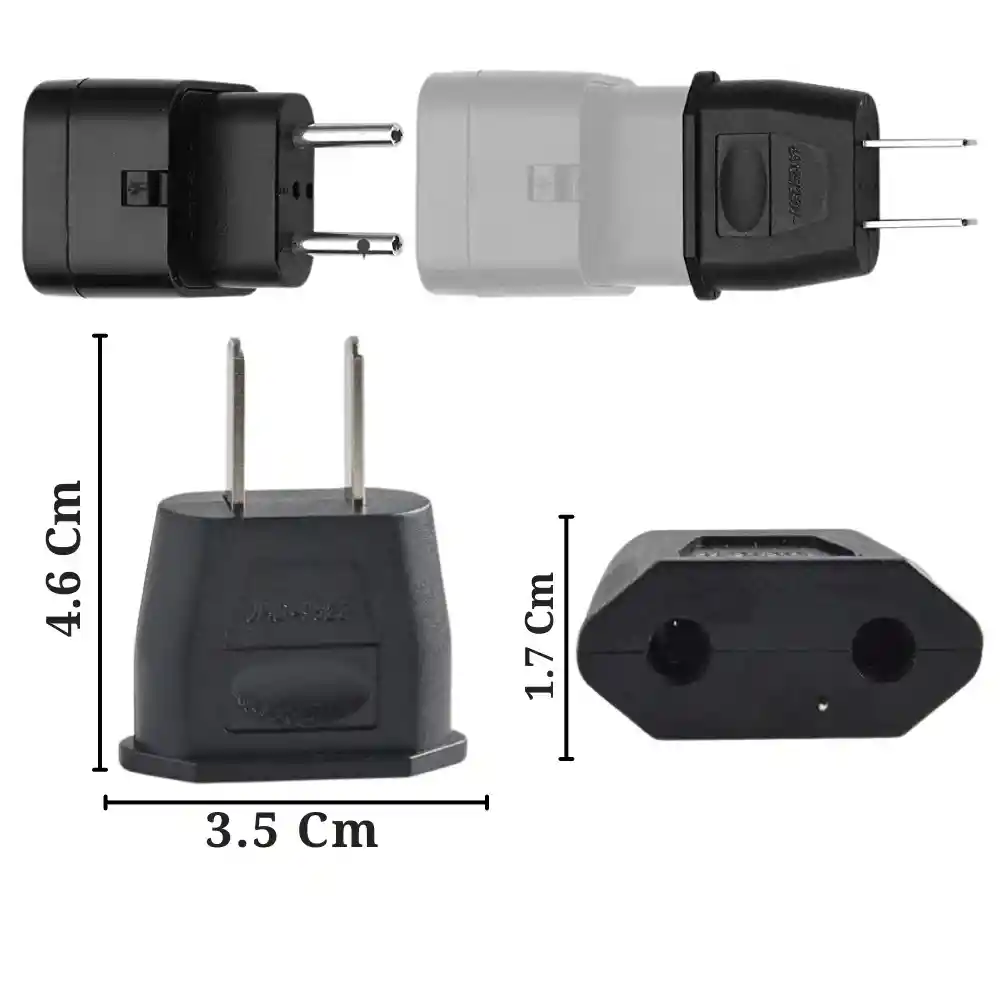 Adaptador Corriente Redondo A Plano Europeo Negro Osblack