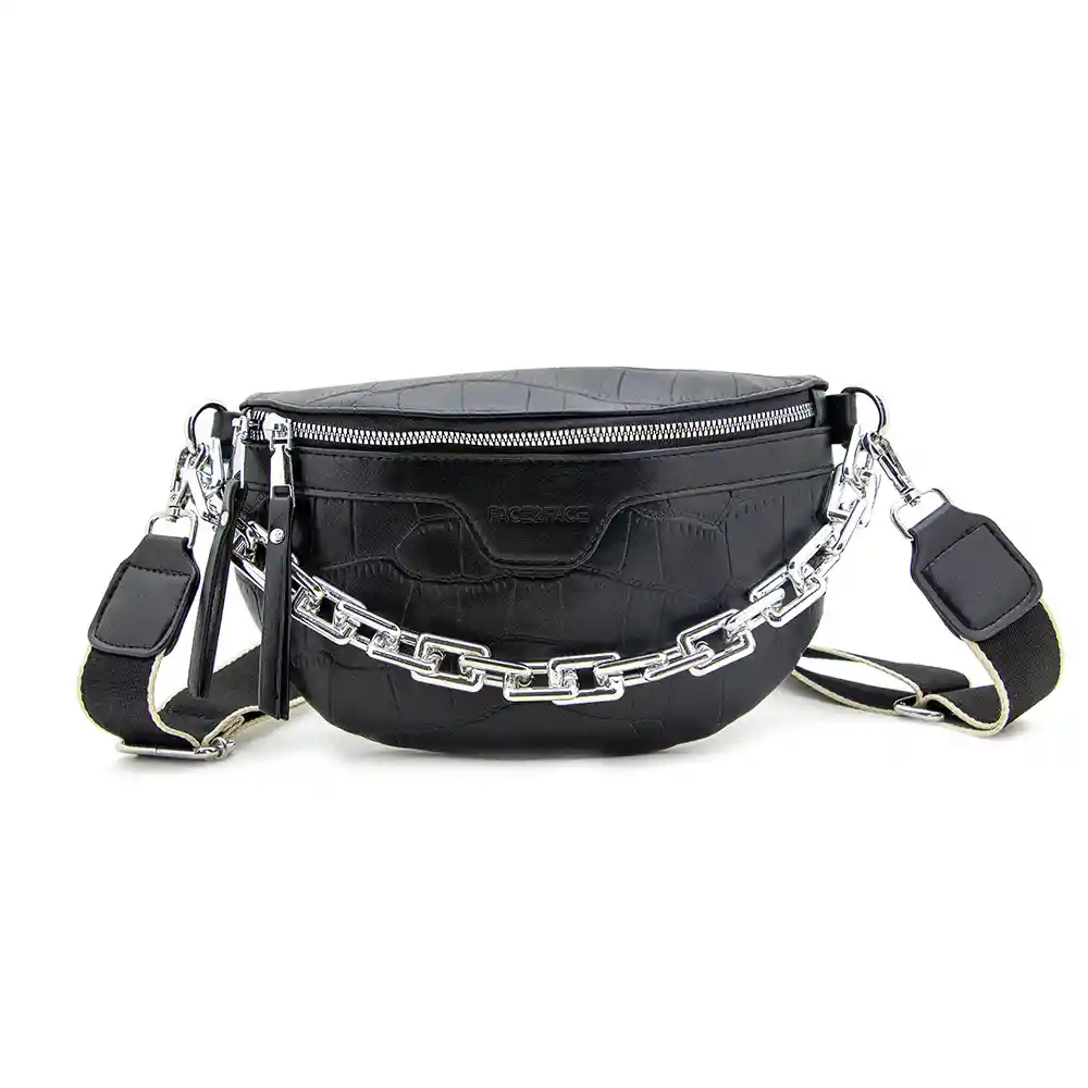 Bandolera Y Riñonera Efecto Croco Con Cadena Frontal