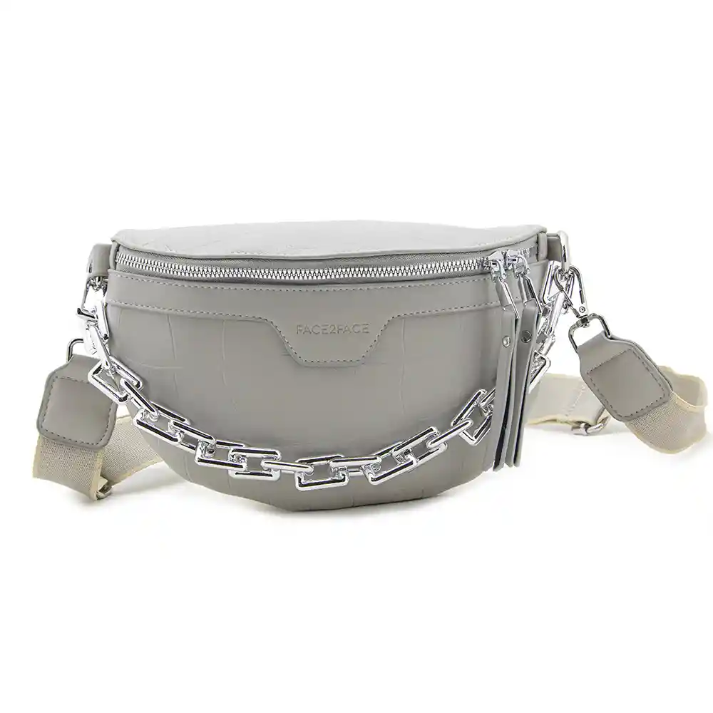 Bandolera Y Riñonera Efecto Croco Con Cadena Frontal