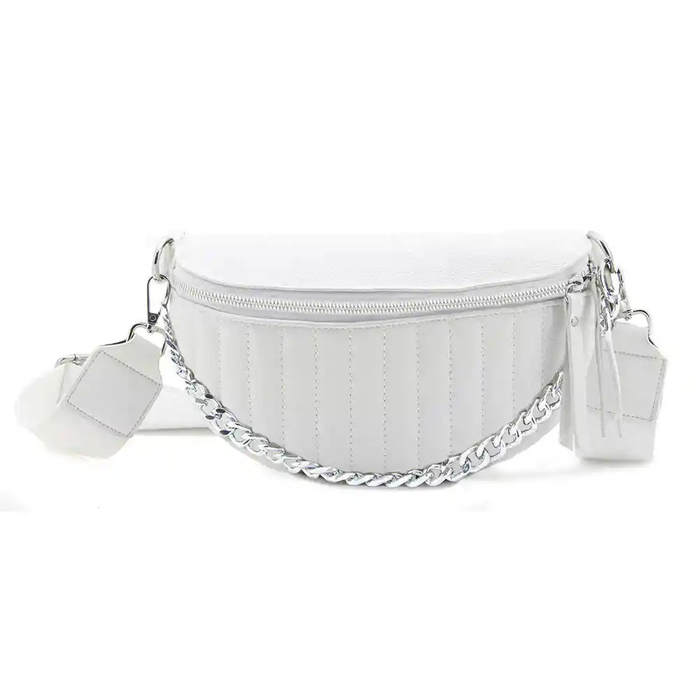 Bandolera Y Canguro Efecto Acolchado Con Cadena Decorativa Frontal
