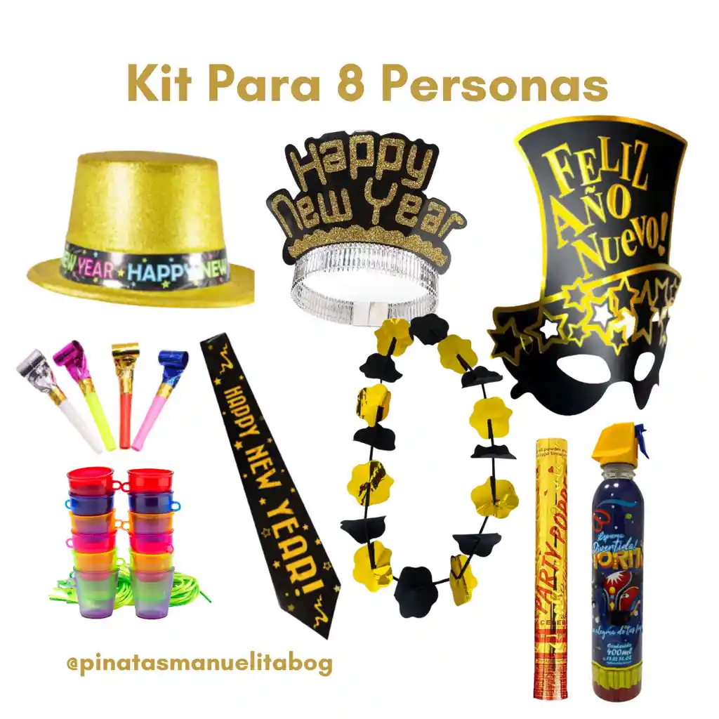 Kit 2025 Año Nuevo, Happy New Year, Fin De Año Accesorios 8 Personas Gr