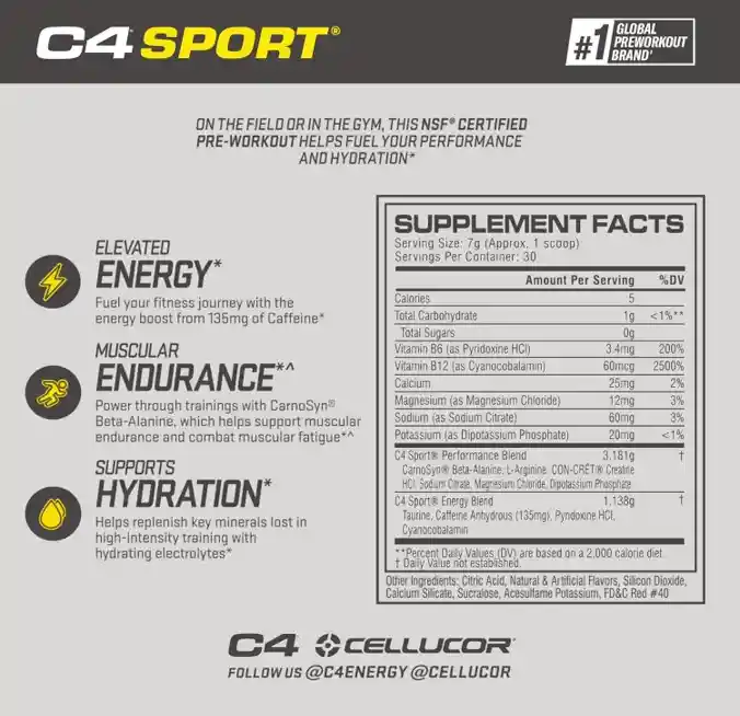 C4 Sport Pre Entreno Fruit Punch 30 Servicios