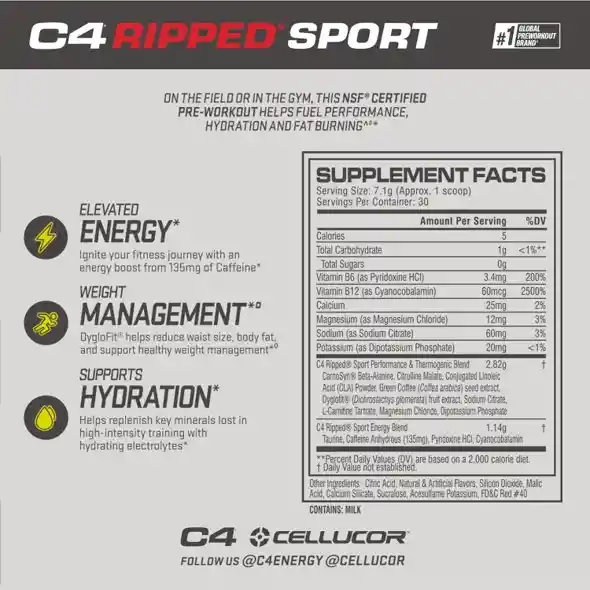 C4 Ripped Sport Pre Entreno Fruit Punch 30 Servicios