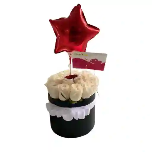 Cilindro De Rosas Blancas Y Globo