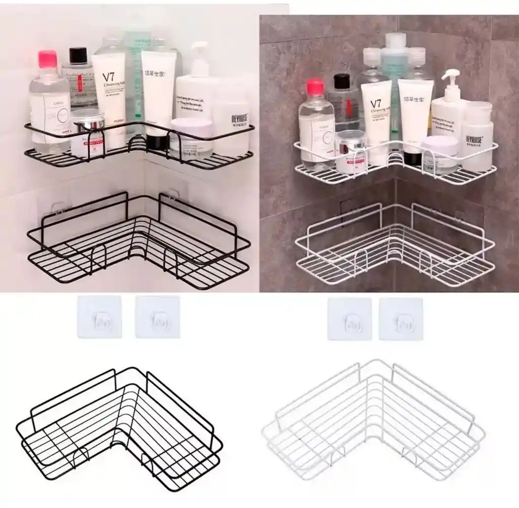 Esquinero Estante Organizador Adhesivo Cocina Baño Ducha Color Negro