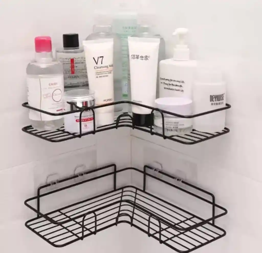 Esquinero Estante Organizador Adhesivo Cocina Baño Ducha Color Negro