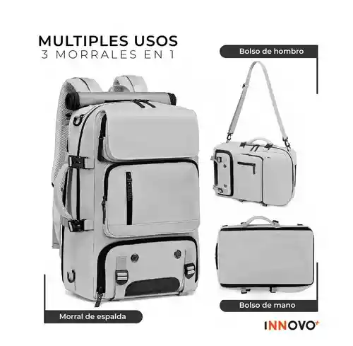 Mochila Bolso Maleta Multifuncional Viajero Gran Capacidad Impermeable Gris Innovo Bags
