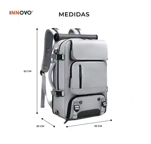 Mochila Bolso Maleta Multifuncional Viajero Gran Capacidad Impermeable Gris Innovo Bags