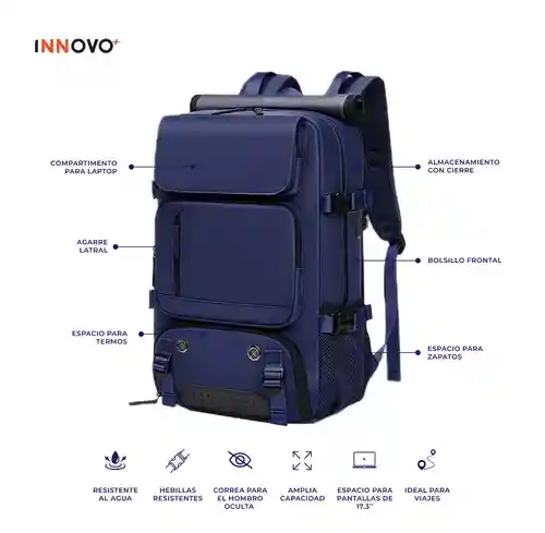 Mochila Bolso Maleta Multifuncional Viajero Gran Capacidad Impermeable Innovo Azul Bags