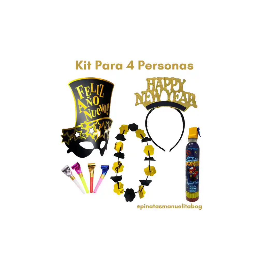 Kit Año Nuevo, Happy New Year, Fin De Año Accesorios 4 Personas Md