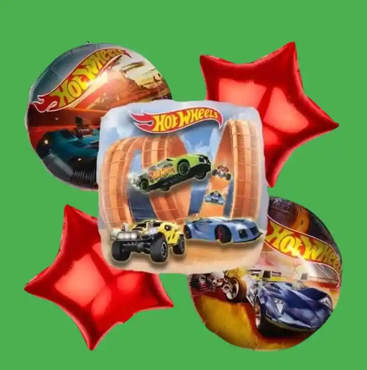 Bouquet X5 Globos Metálizados Hot Wheels Autos