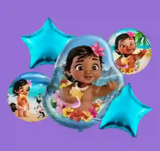 Bouquet X5 Globos Metálizados Moana Baby