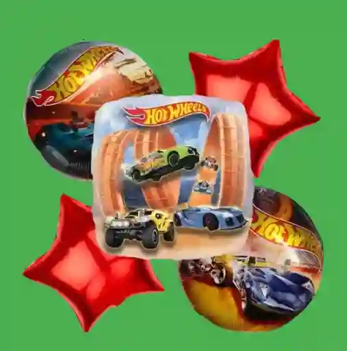 Bouquet X5 Globos Metálizados Hot Wheels Autos