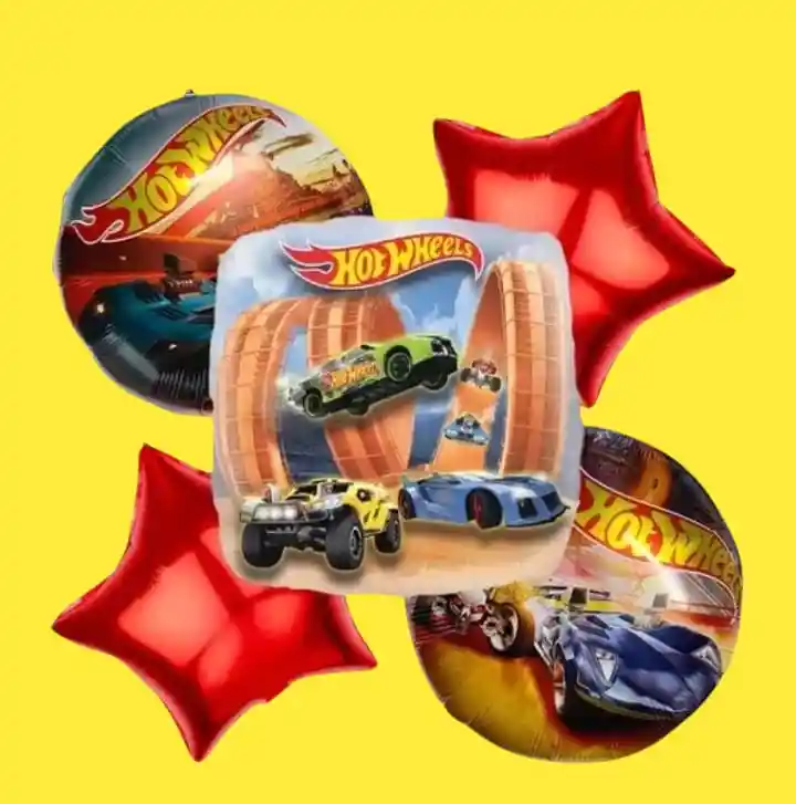 Bouquet X5 Globos Metálizados Hot Wheels Autos