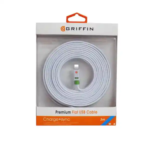 Cable Carga Rapida Compatible Con Iphone Lightning Blanco Griffin 3m