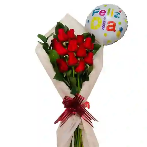 Bouquet 12 Rosas Con Globo