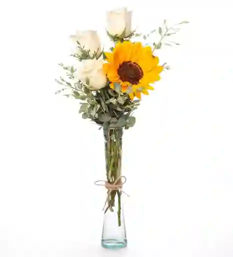 Bouquet Girasol Rosas +jarron