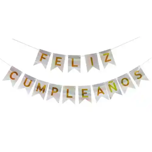 Feston Banderin Feliz Cumpleaños Escarchado Champagne