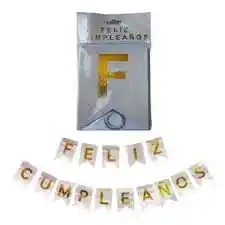 Feston Banderin Feliz Cumpleaños Escarchado Plateado