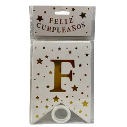 Feston Banderin Feliz Cumpleaños Estampado Blanco