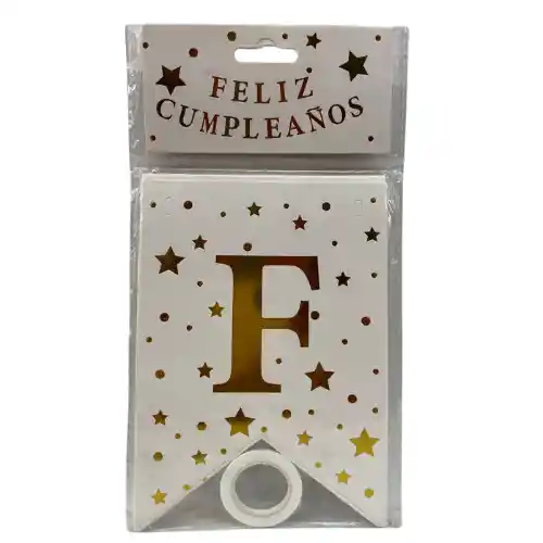 Feston Banderin Feliz Cumpleaños Estampado Blanco