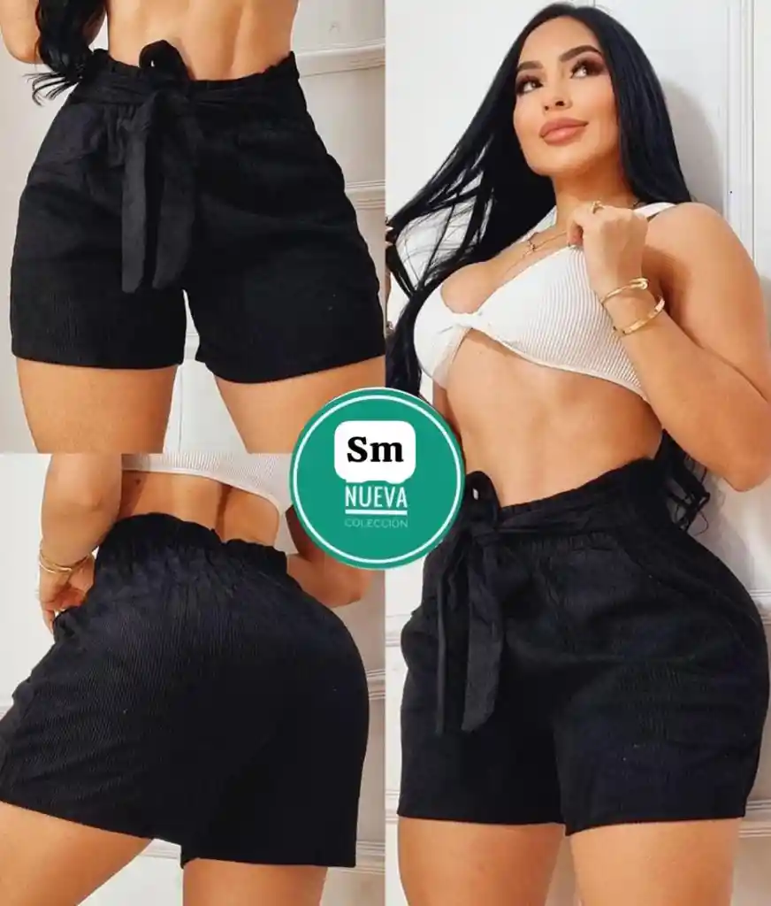 Short De Pana Mujer Dama Negro