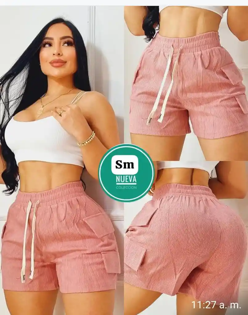 Short De Pana Mujer Dama Rosado