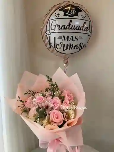 Bouquet 12 Rosas Y Astromelias Con Globo