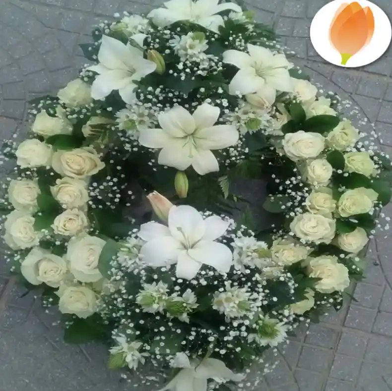 Corona Funebre En Rosa Y Lirio 80 Cm