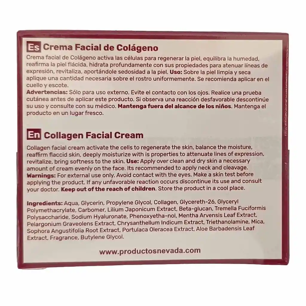 Nevada Crema Facial De Colágeno Anti Arrugas Atenúa Líneas De Expresión 50 Ml