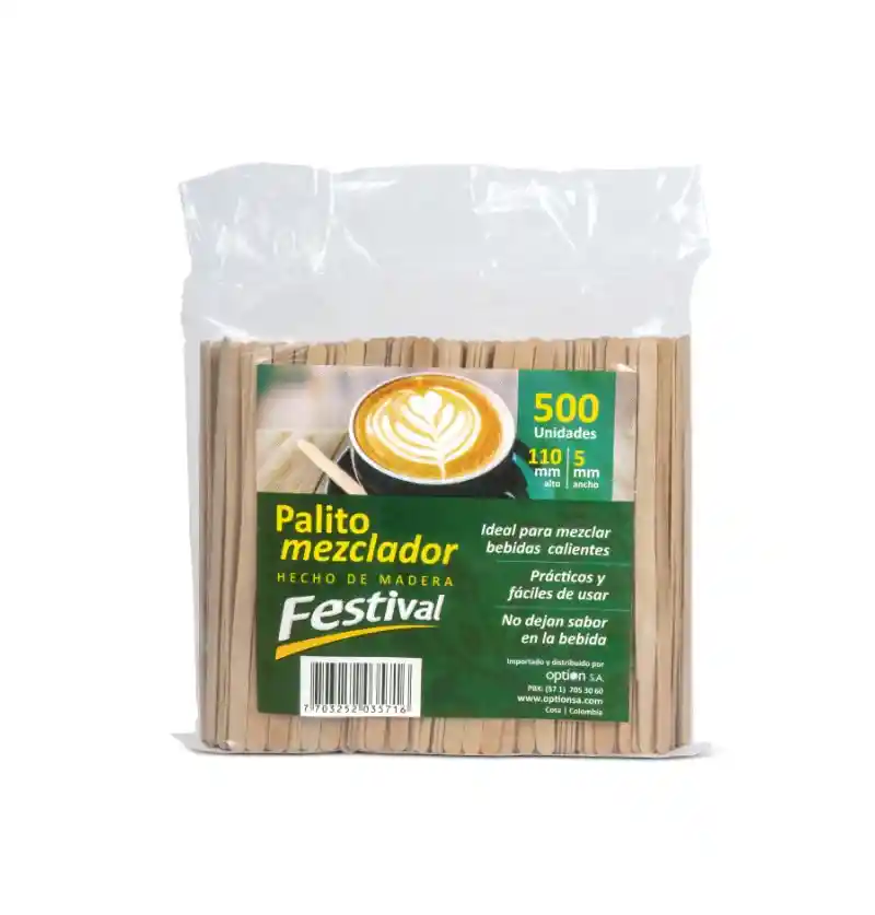 Mezcladores De Madera Festival 11 Cm X 500 Und		