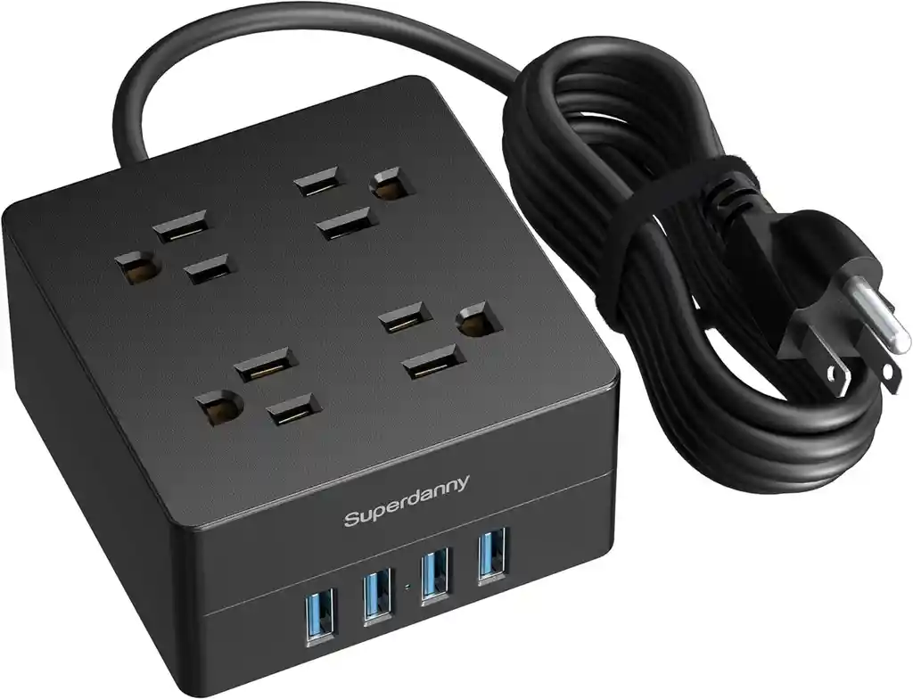 Regulador Voltaje Viaje Usb Contra Sobretensiones De Regleta De Alimentación 8 Tomas Corriente 3 Puertos Usb, Cable De Extensión De Enchufe Plano De 5 Pies, 1050 Julios, Montaje En Pared