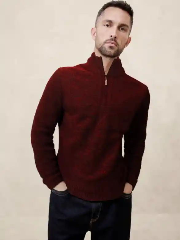 Sweater Buzo Vino Tinto Saco Half-zip Cremallera Media Para Hombre