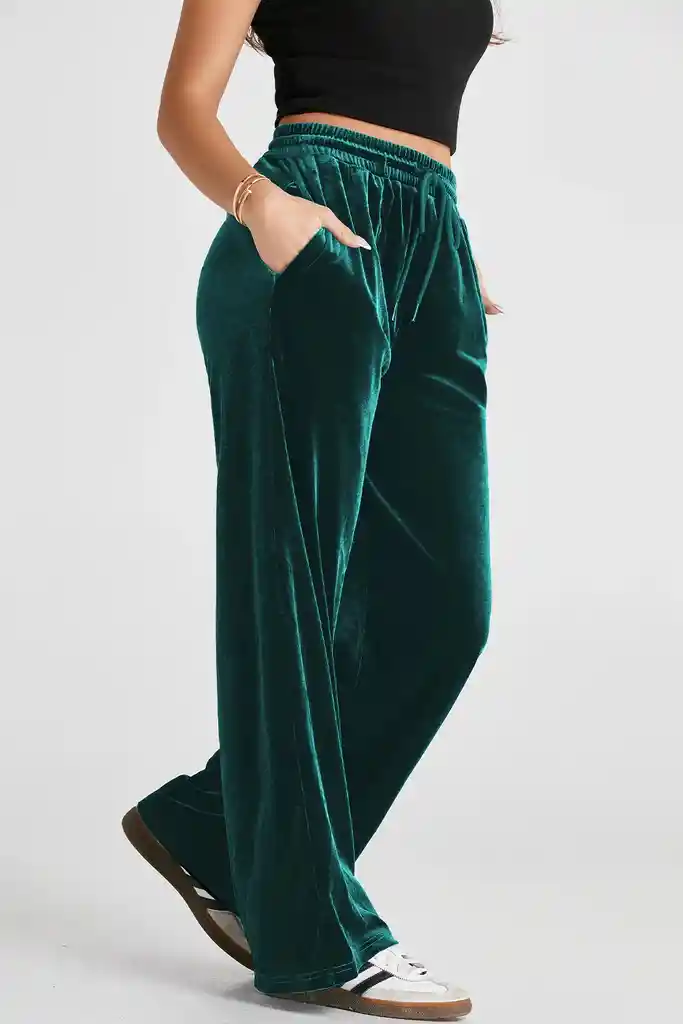 Pantalon Palazzo Terciopelo Con Bolsillos