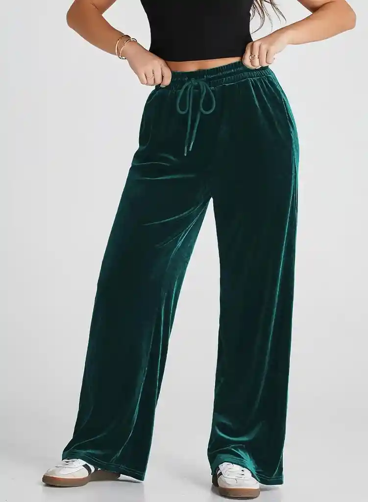 Pantalon Palazzo Terciopelo Con Bolsillos