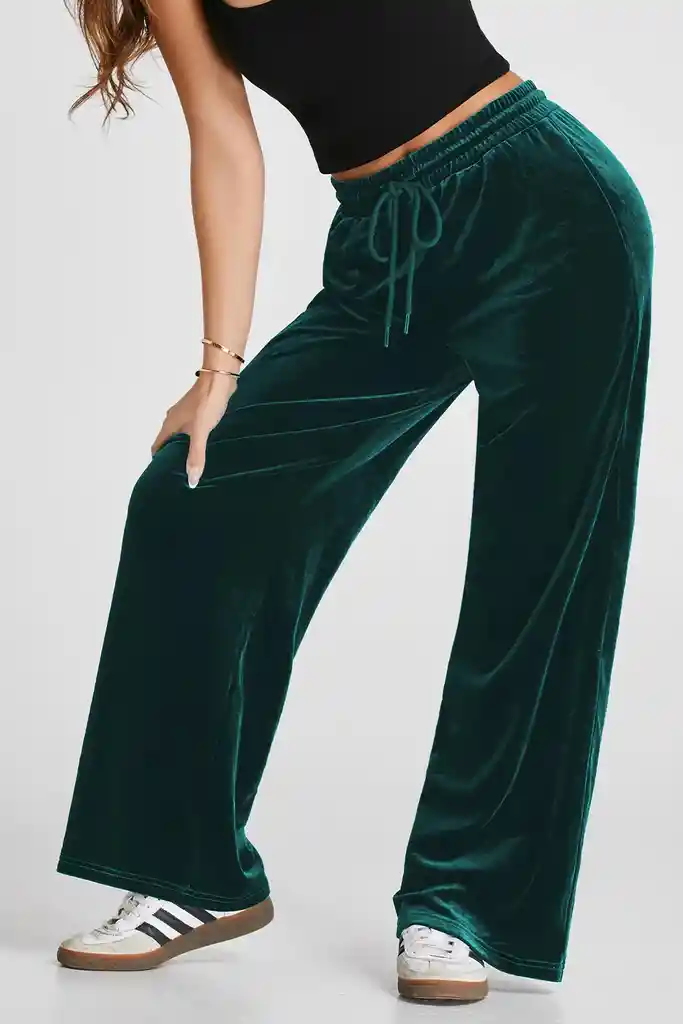 Pantalon Palazzo Terciopelo Con Bolsillos