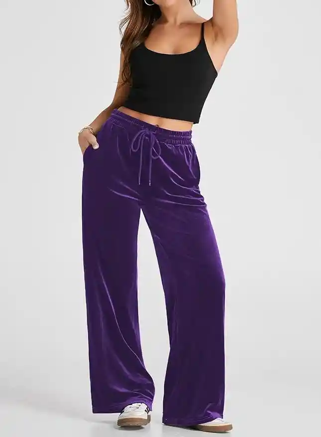 Pantalon Palazzo Terciopelo Con Bolsillos