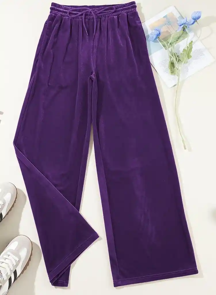 Pantalon Palazzo Terciopelo Con Bolsillos