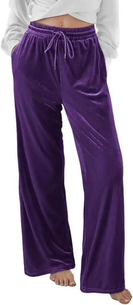 Pantalon Palazzo Terciopelo Con Bolsillos