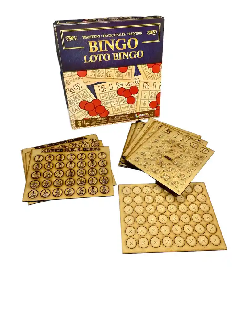 Juego Bingo Loto Familiar Madera Mesa Niños Fichas Reunión