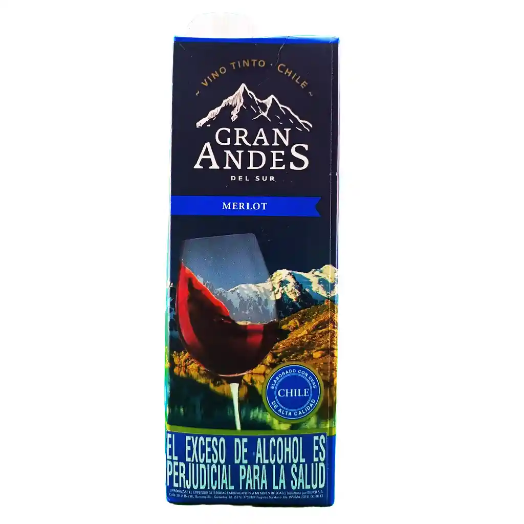 Gran Andes Del Sur Vino Tinto Merlot Chileno En Tetrapack 1l (1000 Ml)