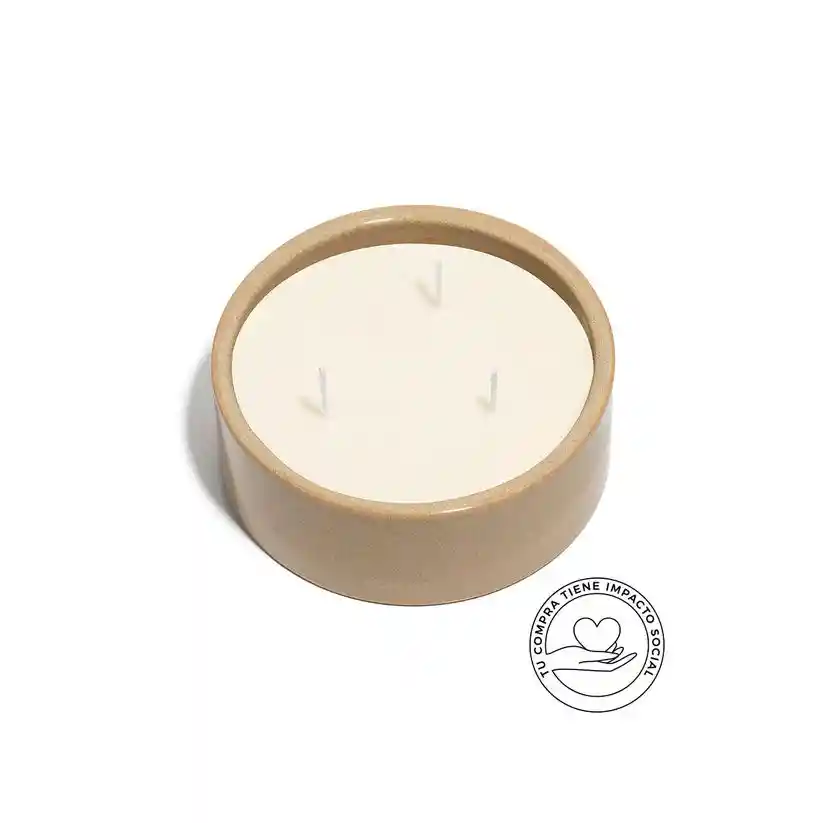 Vela En Cuenco Cerámica Arena Jaspeado Tcs 16 Cm Cedro Verbena