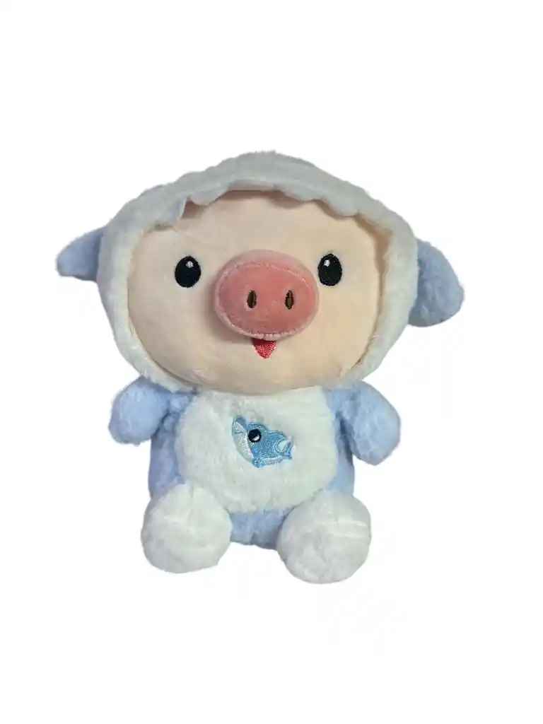 Peluche Cerdito Con Pijama Azul Y Rosado 20cm