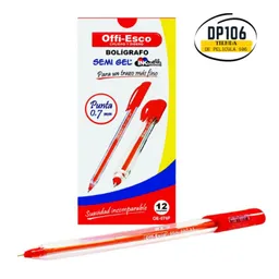 Esfero Boligrafo Offi-esco 0.7 Semi Gel Rojo X 12 Unidades / Lapicero