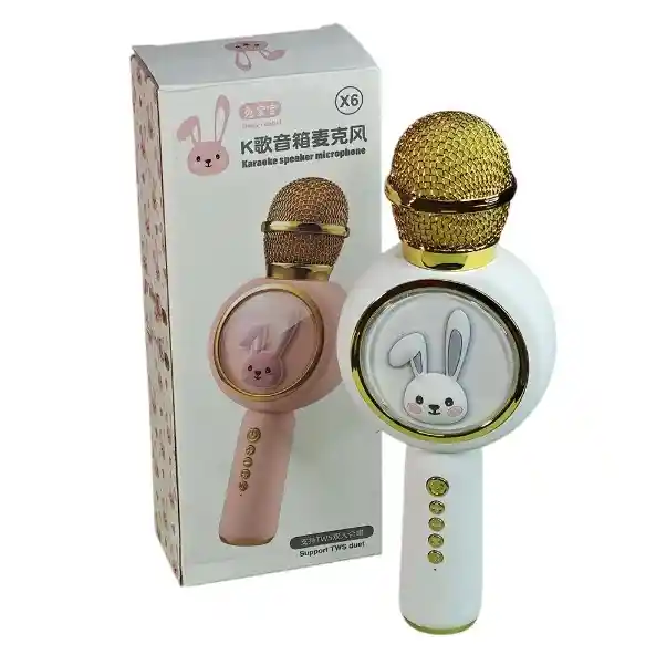 Micrófono Karaoke Conejo X6 Infantil Blanco