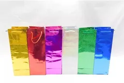 Bolsa Regalo Brillante Metalizada Para Botella, Medidas 35cm X 11,5cm X 9,5cm, Se Despachan Colores Existentes