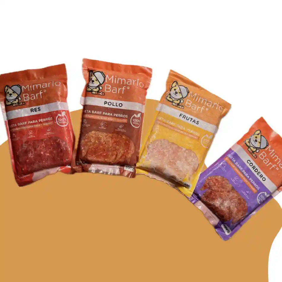 Kit X 4 Sabores De Dieta Barf Para Perros🍗🍖🥩🥭 Mimarlo Barf