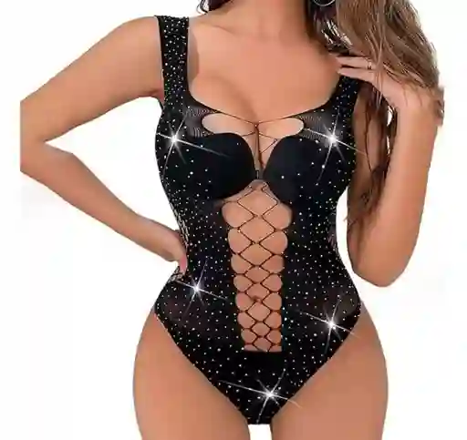 Lencería De Malla Brillante Para Mujer, Lencería Sexy De Malla Con Diamantes De Imitación,