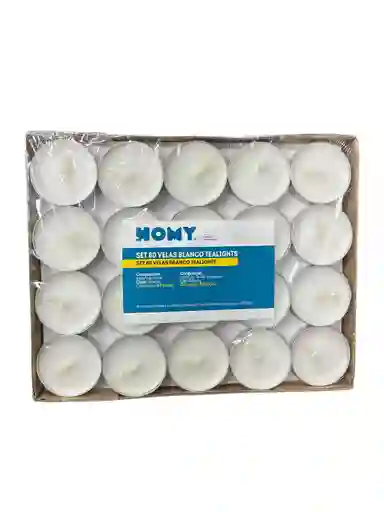 Juego 80 Velas Tea Light Pebetero Set Unidades Blancas Tealight Con Portavelas