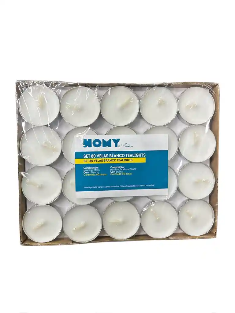 Juego 80 Velas Tea Light Pebetero Set Unidades Blancas Tealight Con Portavelas